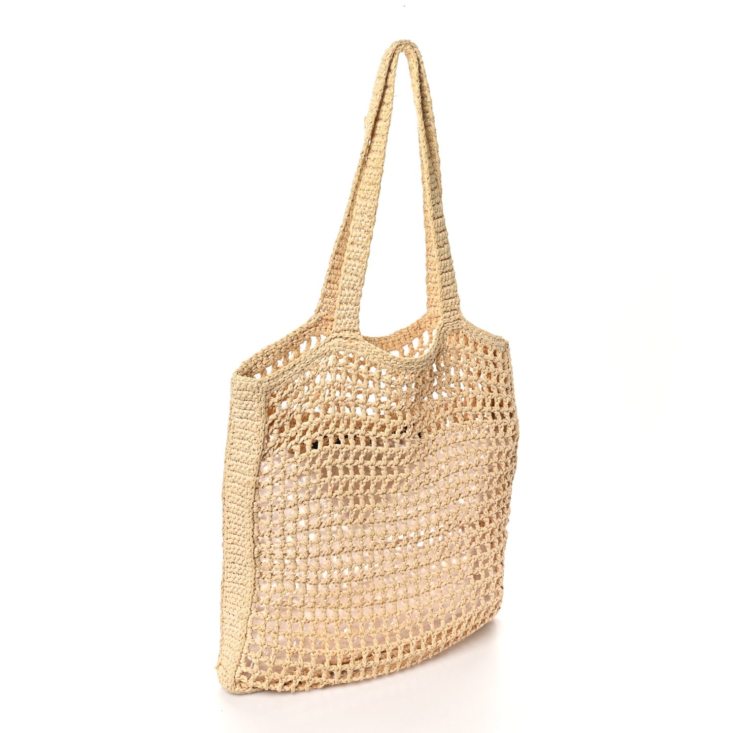 Yarn Raffia Effect Crochet Logo Embroidered Tote Bag Naturale