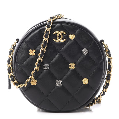 Chanel Lambskin Quilted Studded Round Clutch With Chain Black 1 of 10