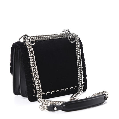 Fendi Velvet Vitello Liberty Crystal Logo Lace Up Small Kan I Shoulder Bag Black 3 of 10