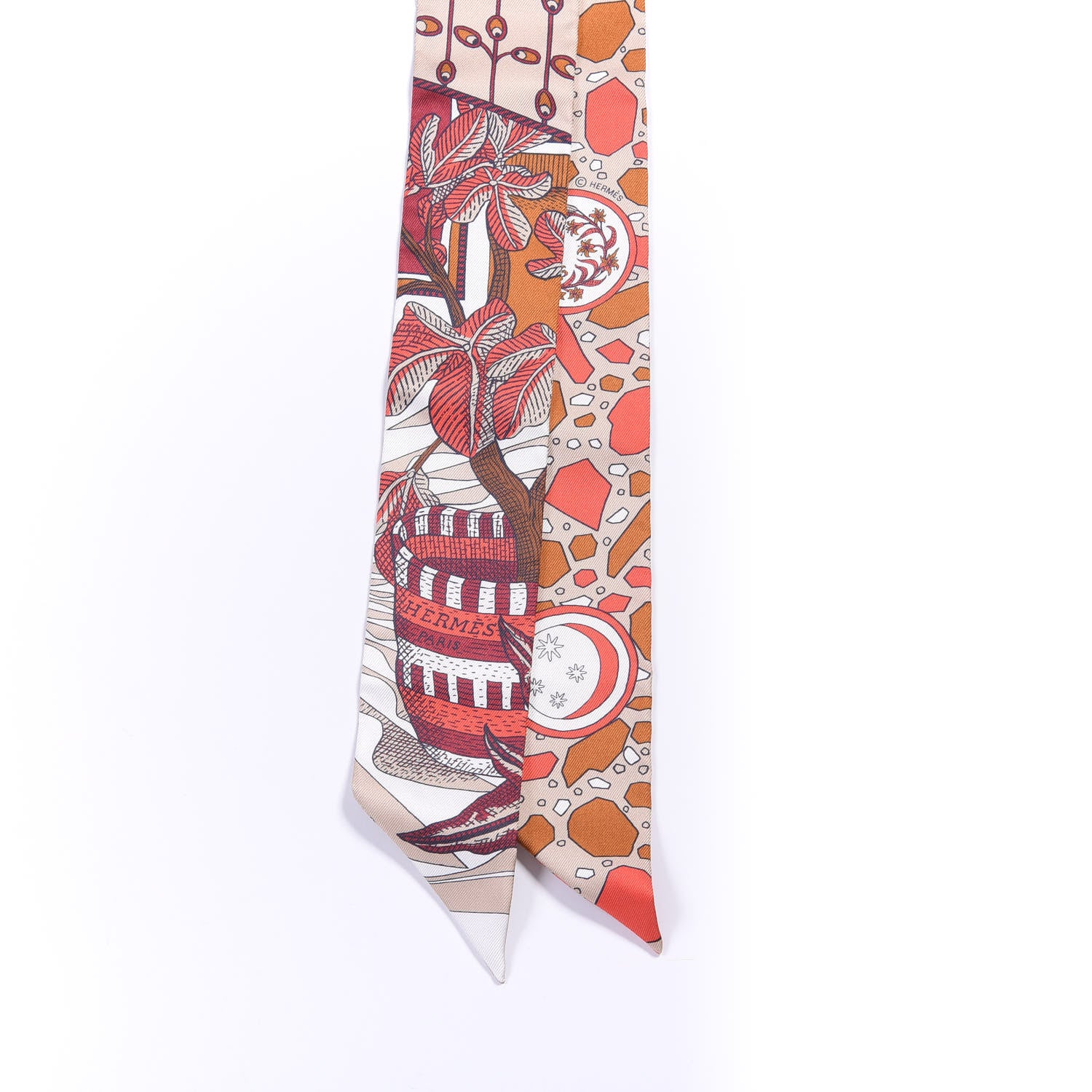 Hermes Silk La Danse Des Amazones Twilly Beige Corail Brun 2 of 4