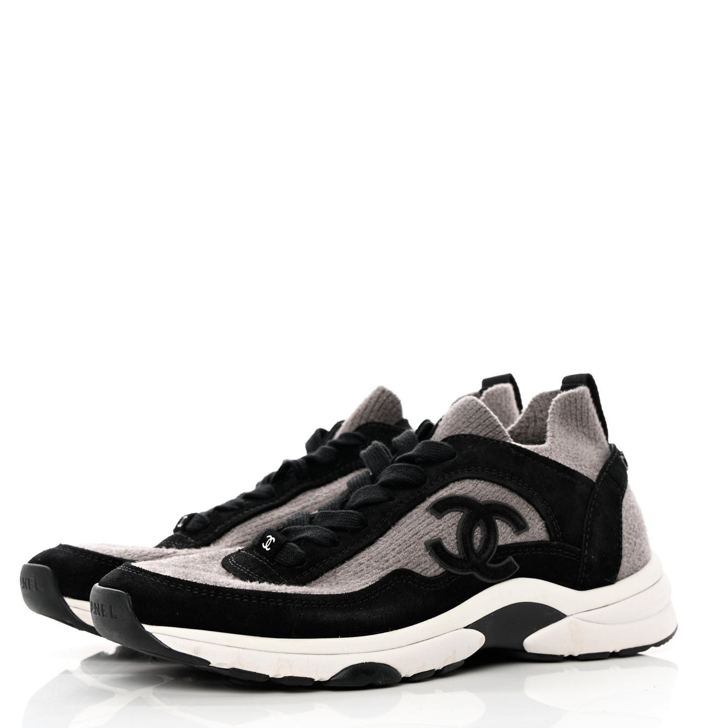 Fabric Suede Calfskin CC Sneakers 37.5 Grey Black