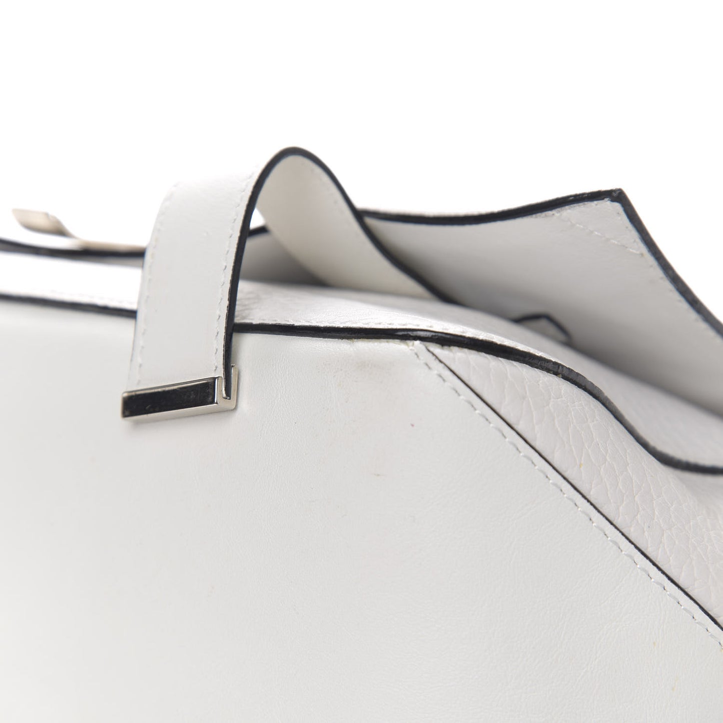 Pebbled Calfskin Double Sided PS Courier Bag White