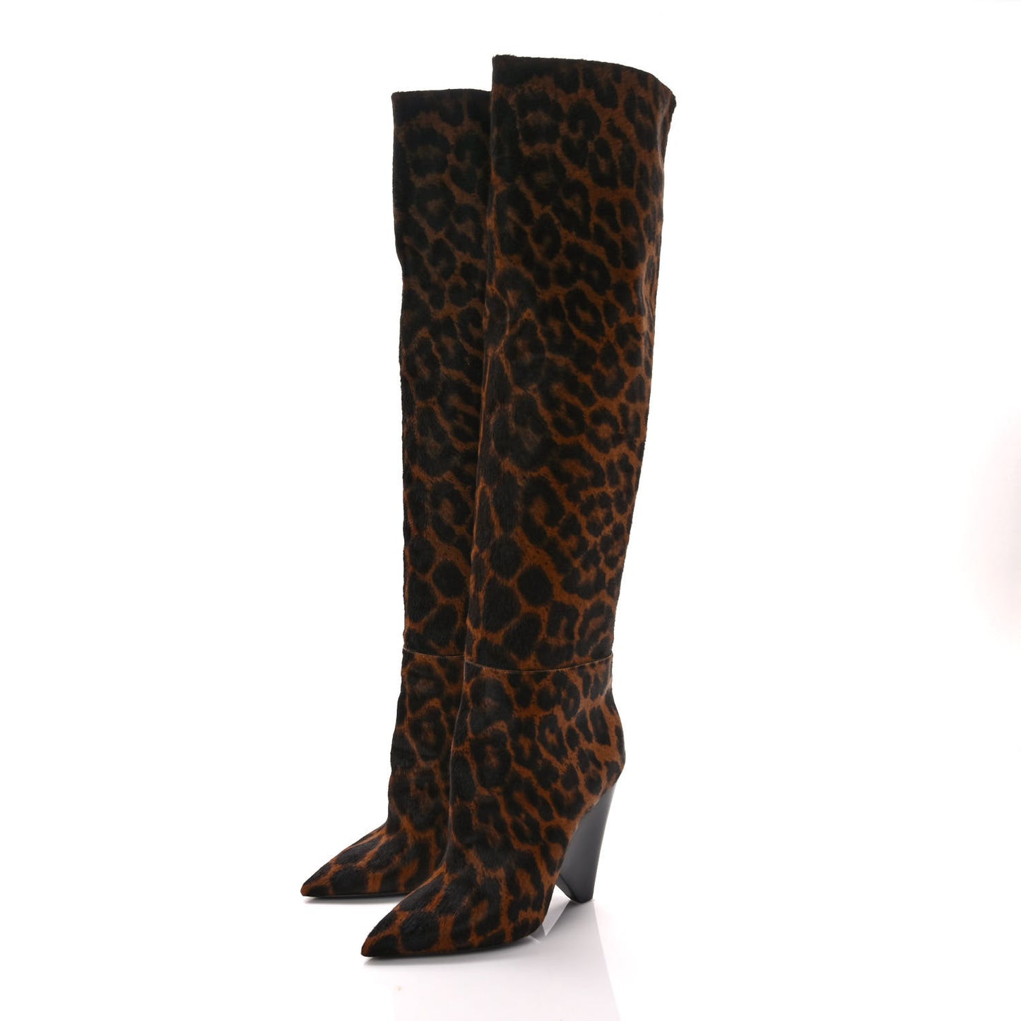 Calf Hair Leopard Niki 105 Thigh High Boots 37.5 Black