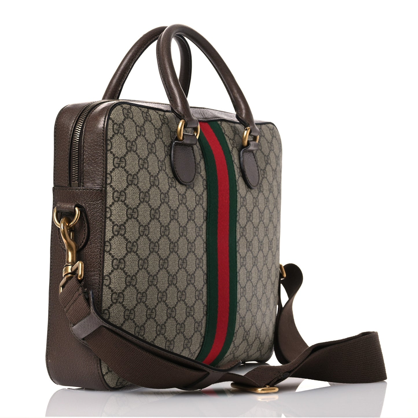 GG Supreme Monogram Textured Calfskin Web Medium Ophidia Briefcase Beige Ebony New Acero