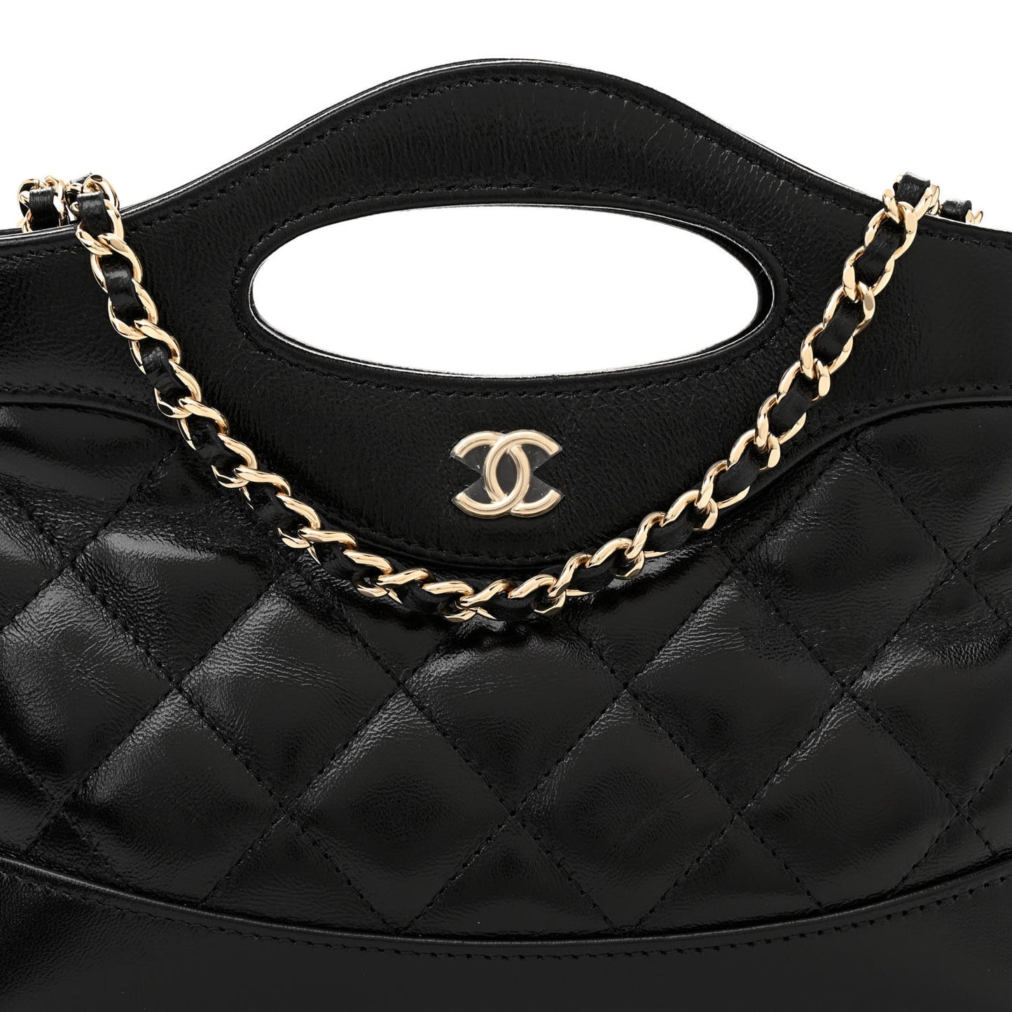 Shiny Crumpled Calfskin Quilted Nano 31 Shopping Bag Black