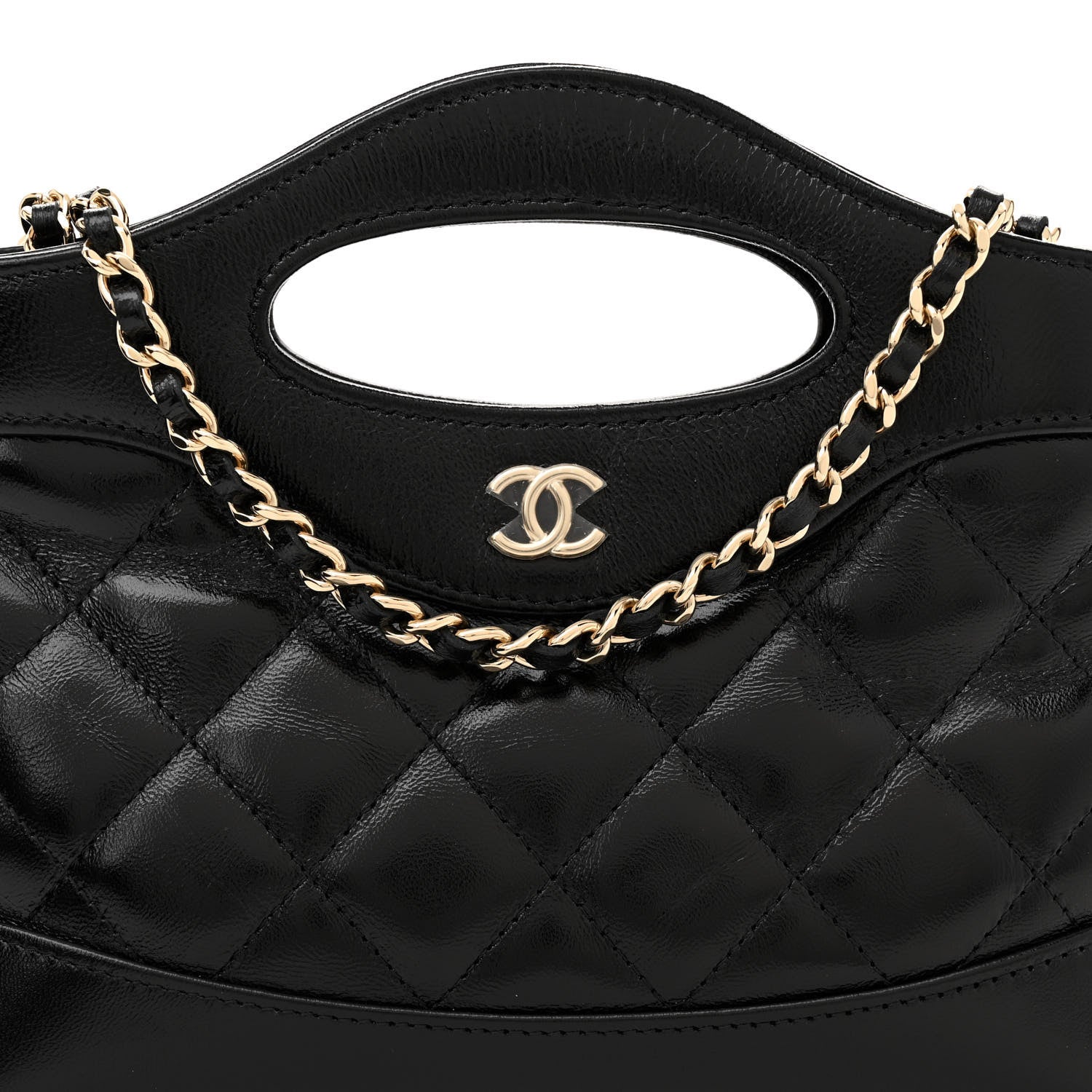 Chanel Shiny Crumpled Calfskin Quilted Nano 31 Shopping Bag Black 8 of 11