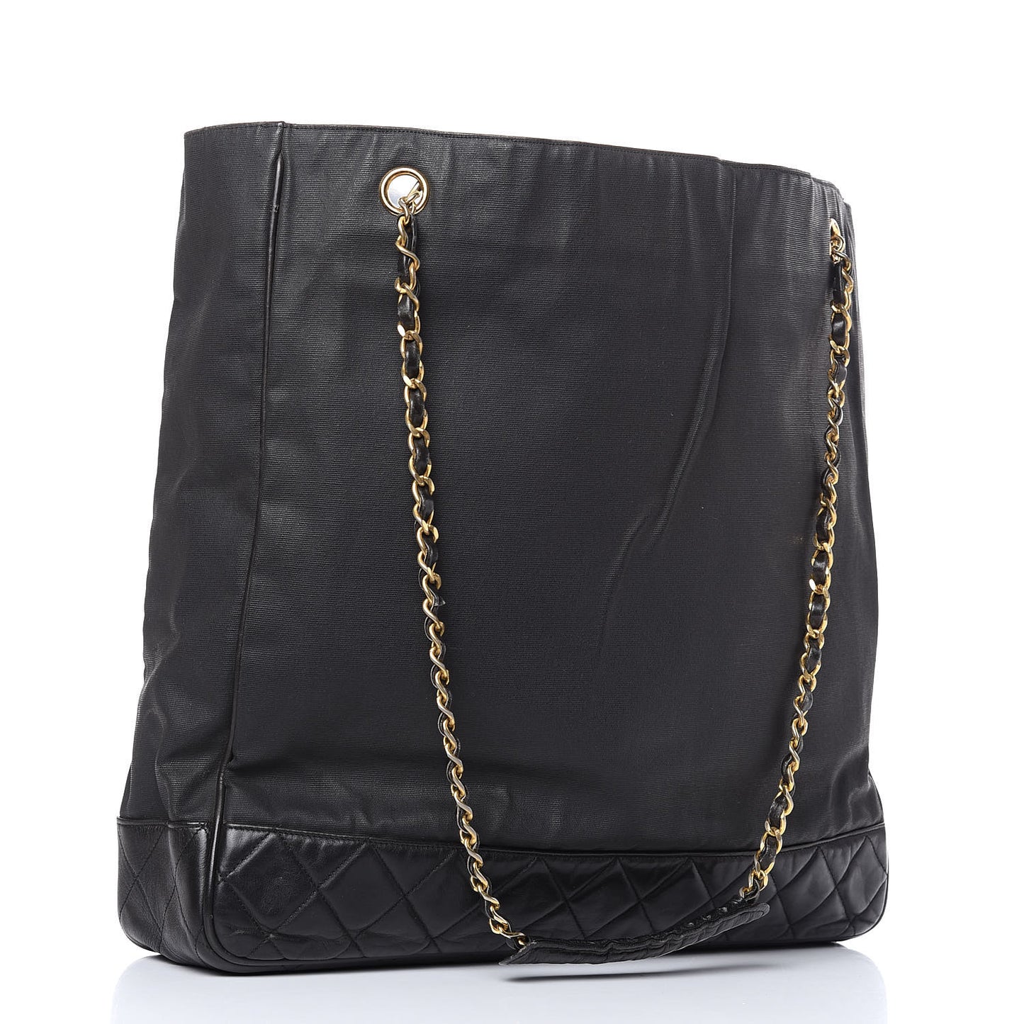 Canvas Calfskin Shopping Tote Black