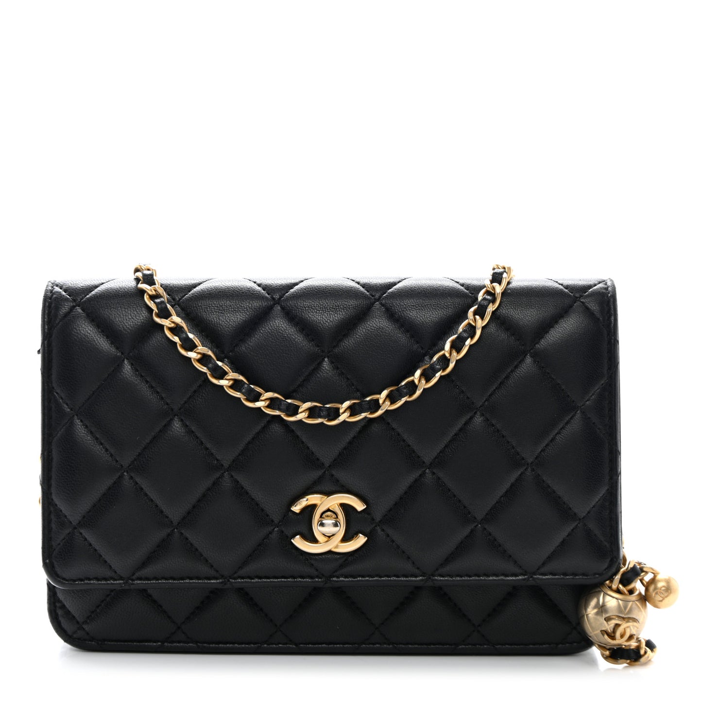 Lambskin Quilted CC Pearl Crush Wallet on Chain WOC Black