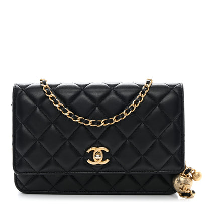 Chanel Lambskin Quilted CC Pearl Crush Wallet on Chain WOC Black 1 of 12