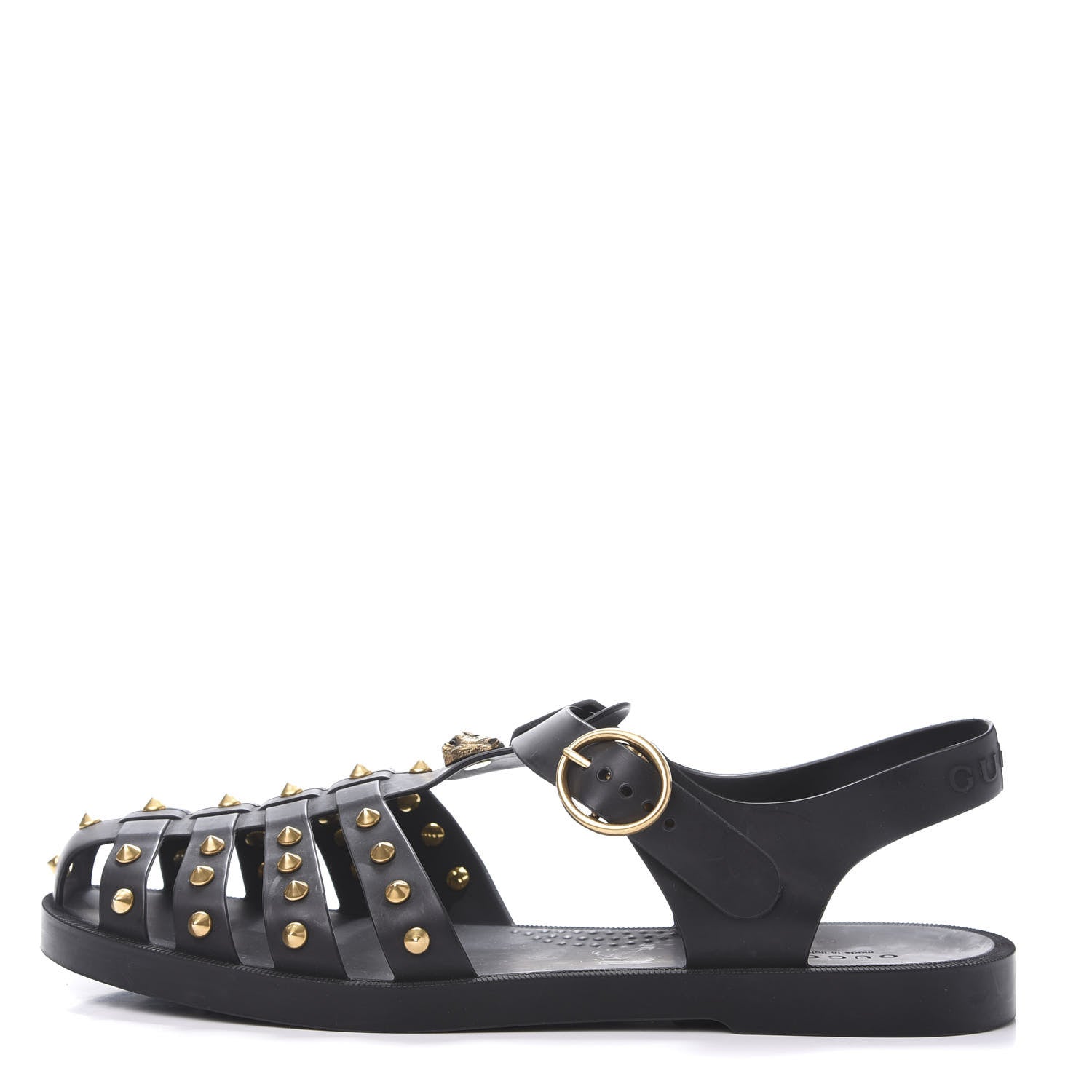 Gucci Rubber Crystal Mens Buckle Strap Sandals 8 Black 1 of 8