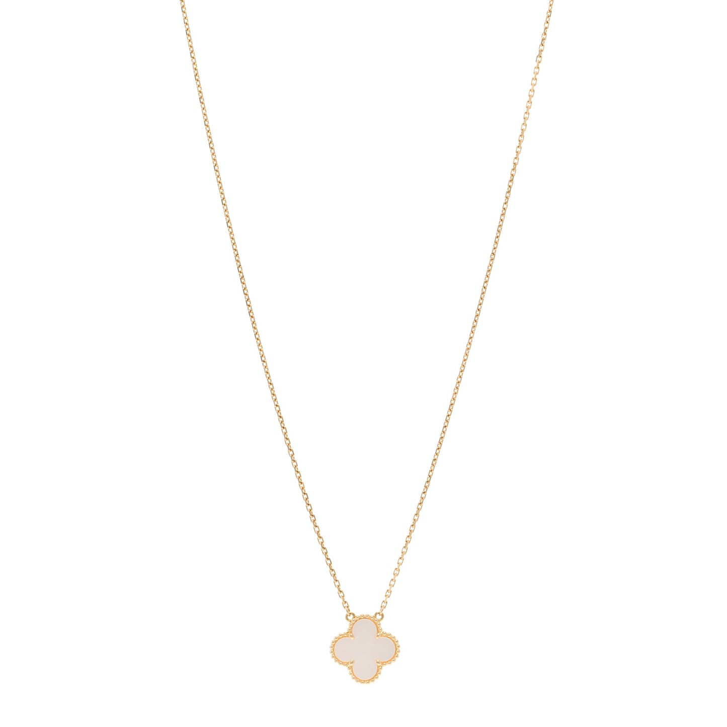 18K Yellow Gold Mother of Pearl Vintage Alhambra Pendant Necklace