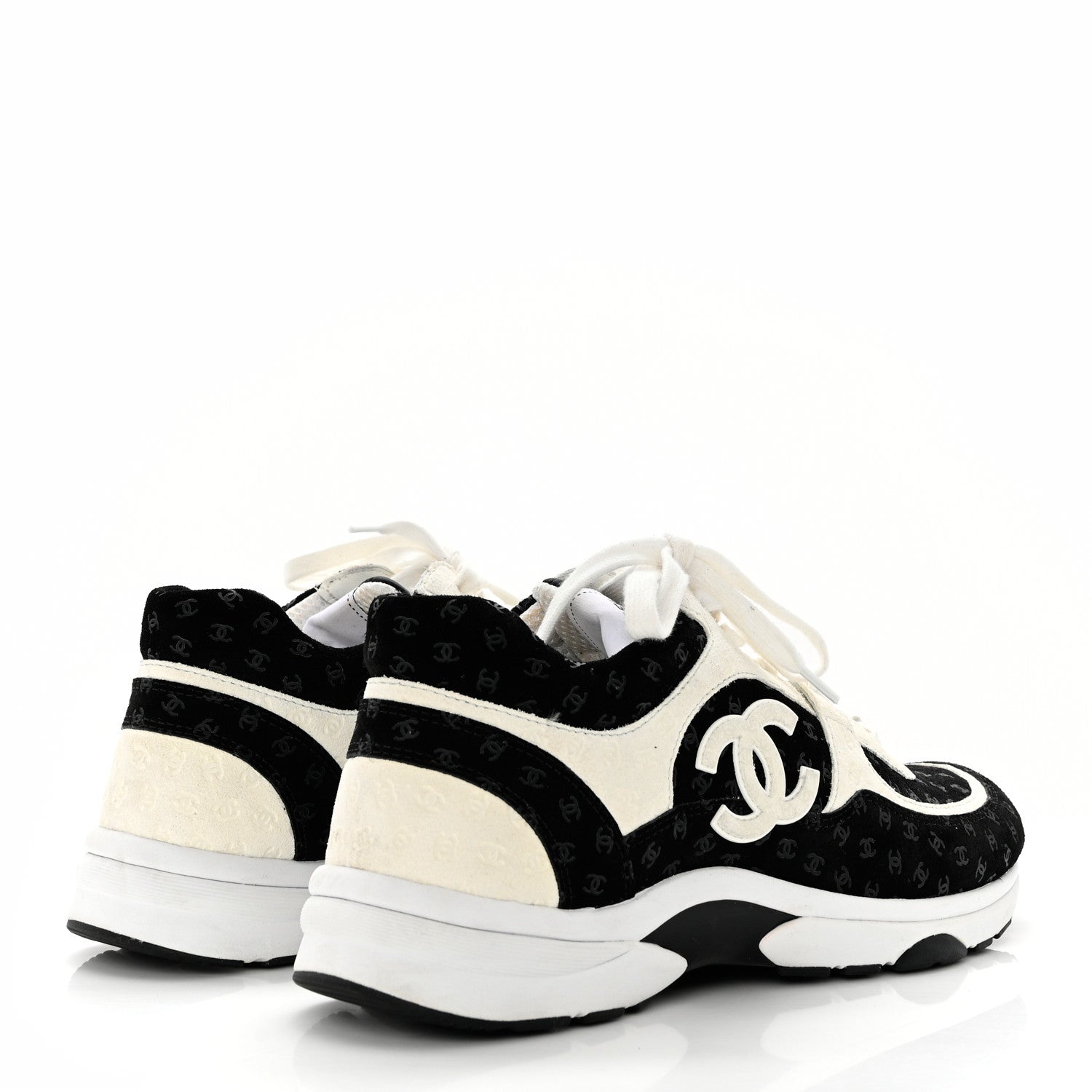 Chanel Nylon Suede Calfskin Printed CC Sneakers 41 White Black 4 of 8