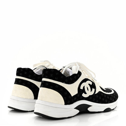 Chanel Nylon Suede Calfskin Printed CC Sneakers 41 White Black 4 of 8