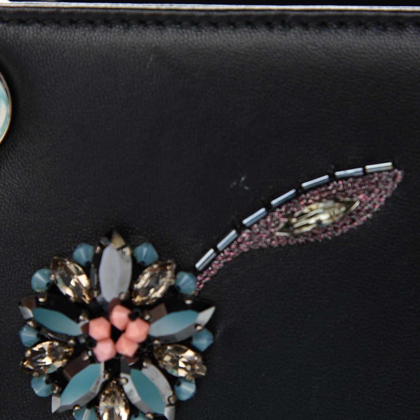 Smooth Calfskin Embroidered Beaded Floral Medium Lady Dior Black