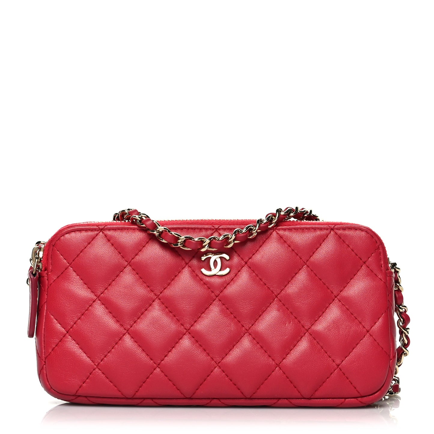 Lambskin Quilted Small Clutch With Chain Red