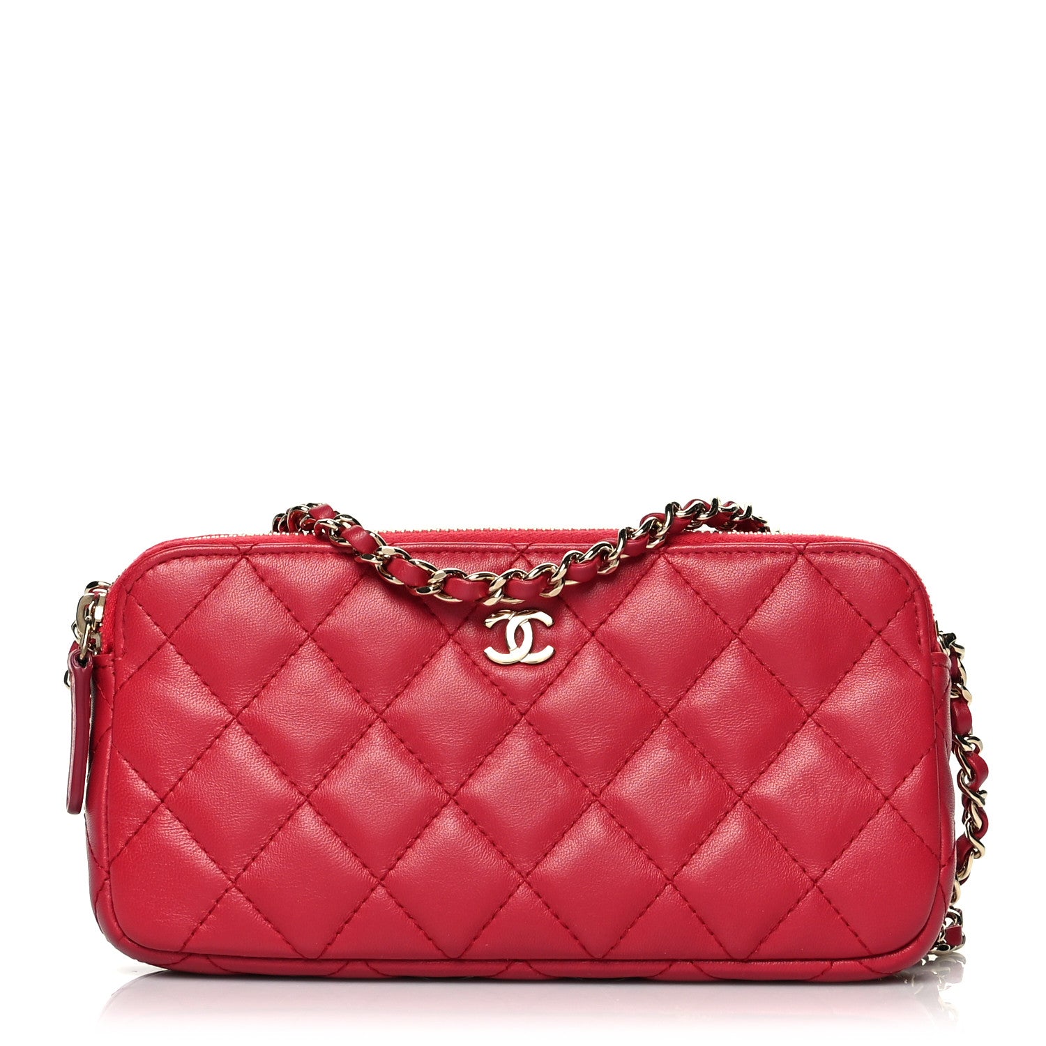 Chanel Lambskin Quilted Small Clutch With Chain Red 1 of 10