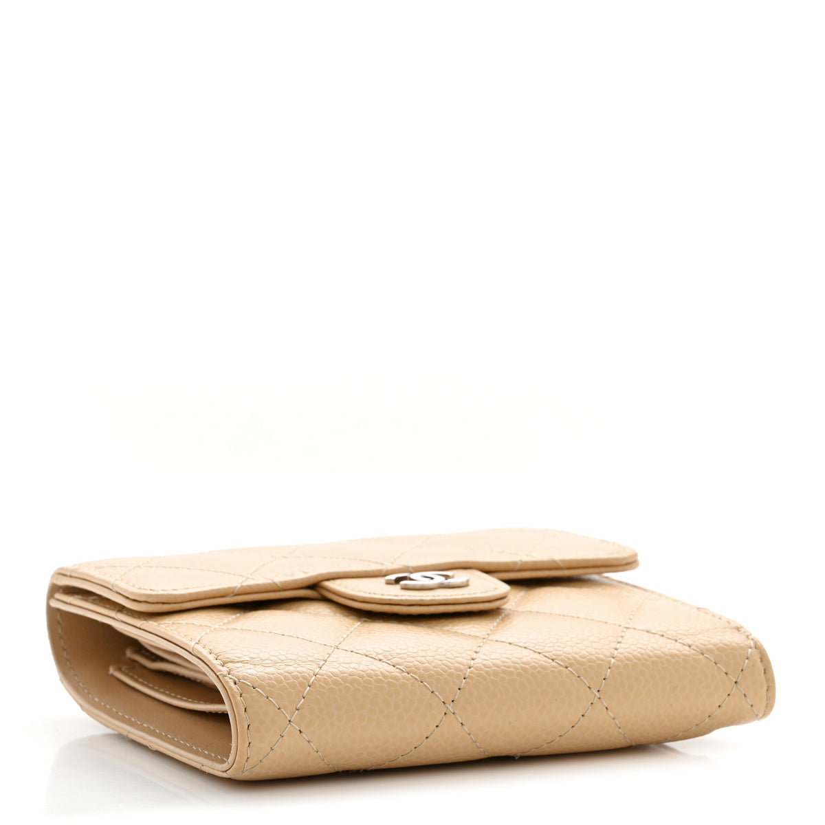 Caviar Quilted Compact Flap Wallet Beige