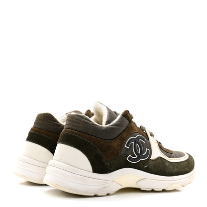 Chanel Fabric Calfskin Suede CC Sneakers 39.5 Khaki 4 of 12