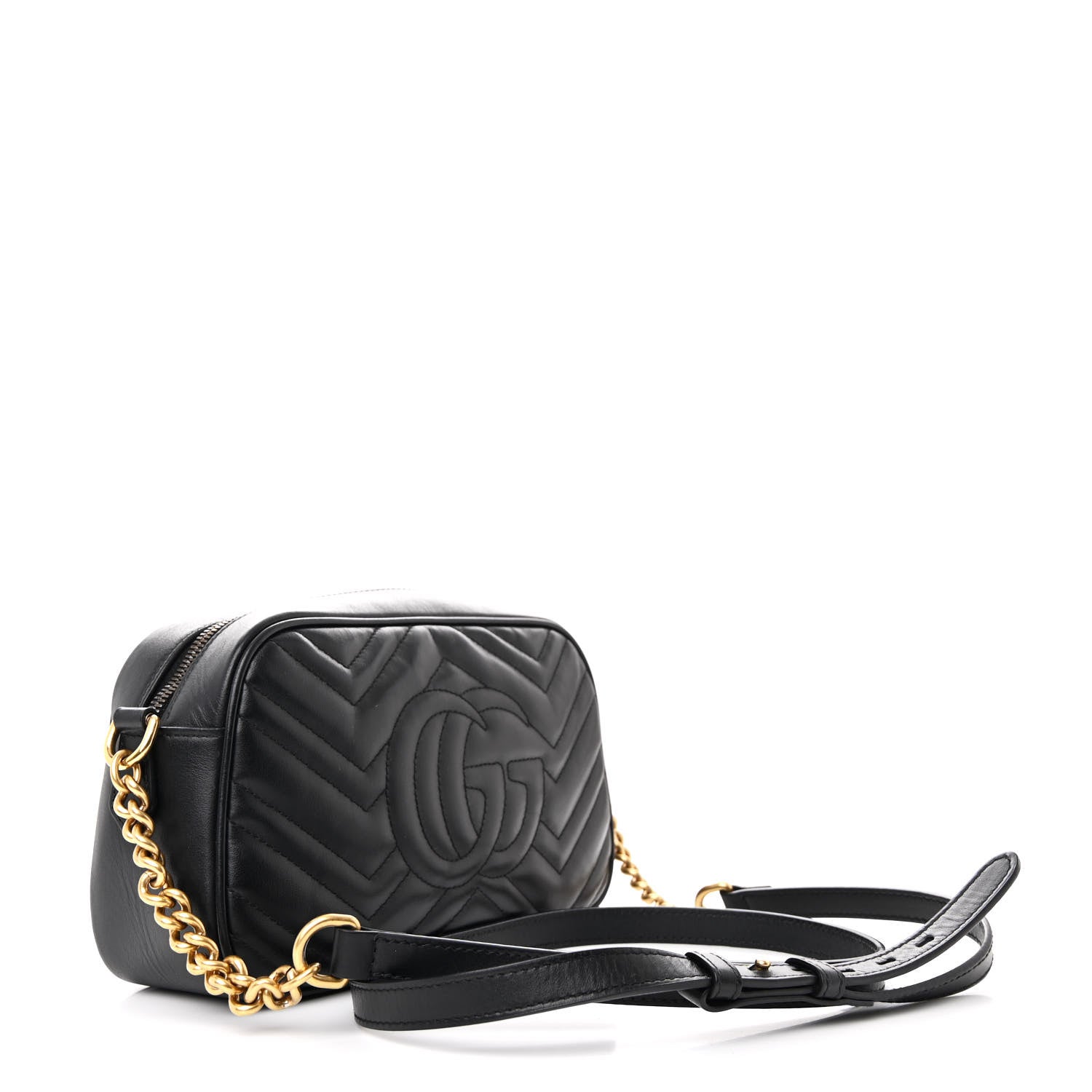 Gucci Calfskin Matelasse Small GG Marmont Chain Shoulder Bag Black 3 of 11