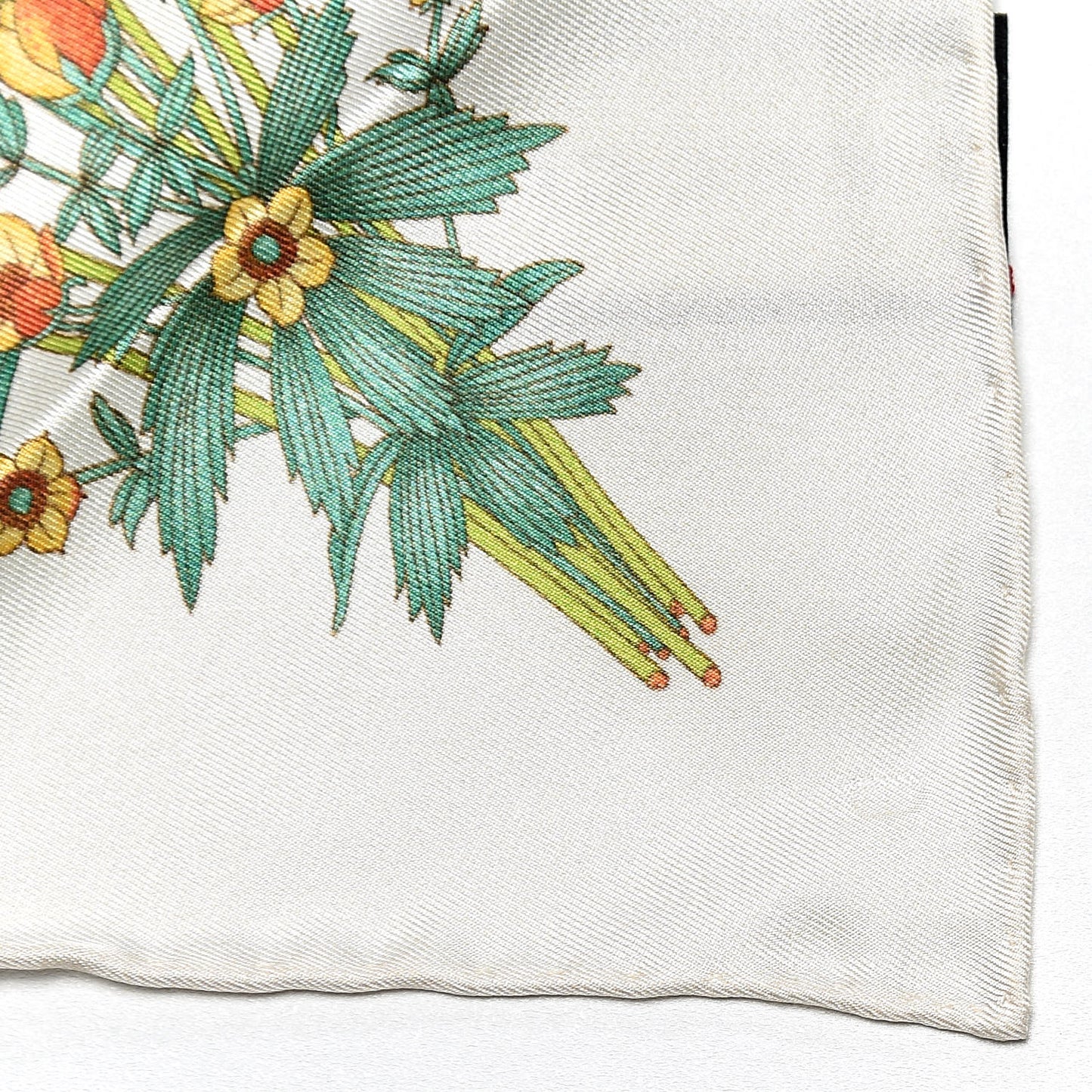 Silk Twill Nuovoflora Square Handkerchief Ivory Blue