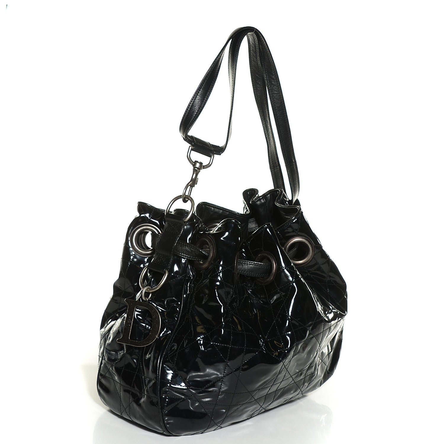 Christian Dior Vinyl Cannage Drawstring Tote Black 3 of 7