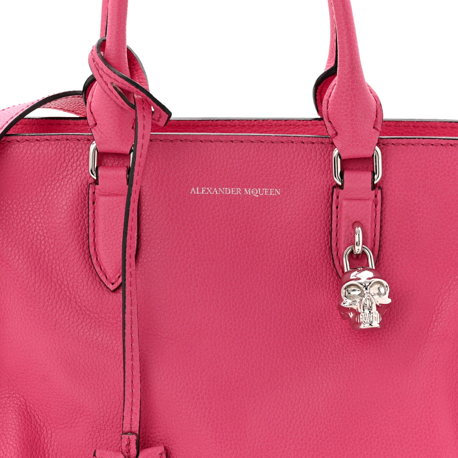 Alexander McQueen Pebbled Calfskin Small Skull Padlock Zip Around Tote Bouganville 8 of 12