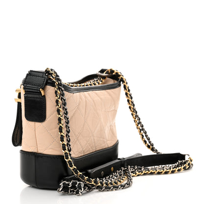 Chanel Aged Calfskin Quilted Small Gabrielle Hobo Beige Black 3 of 10