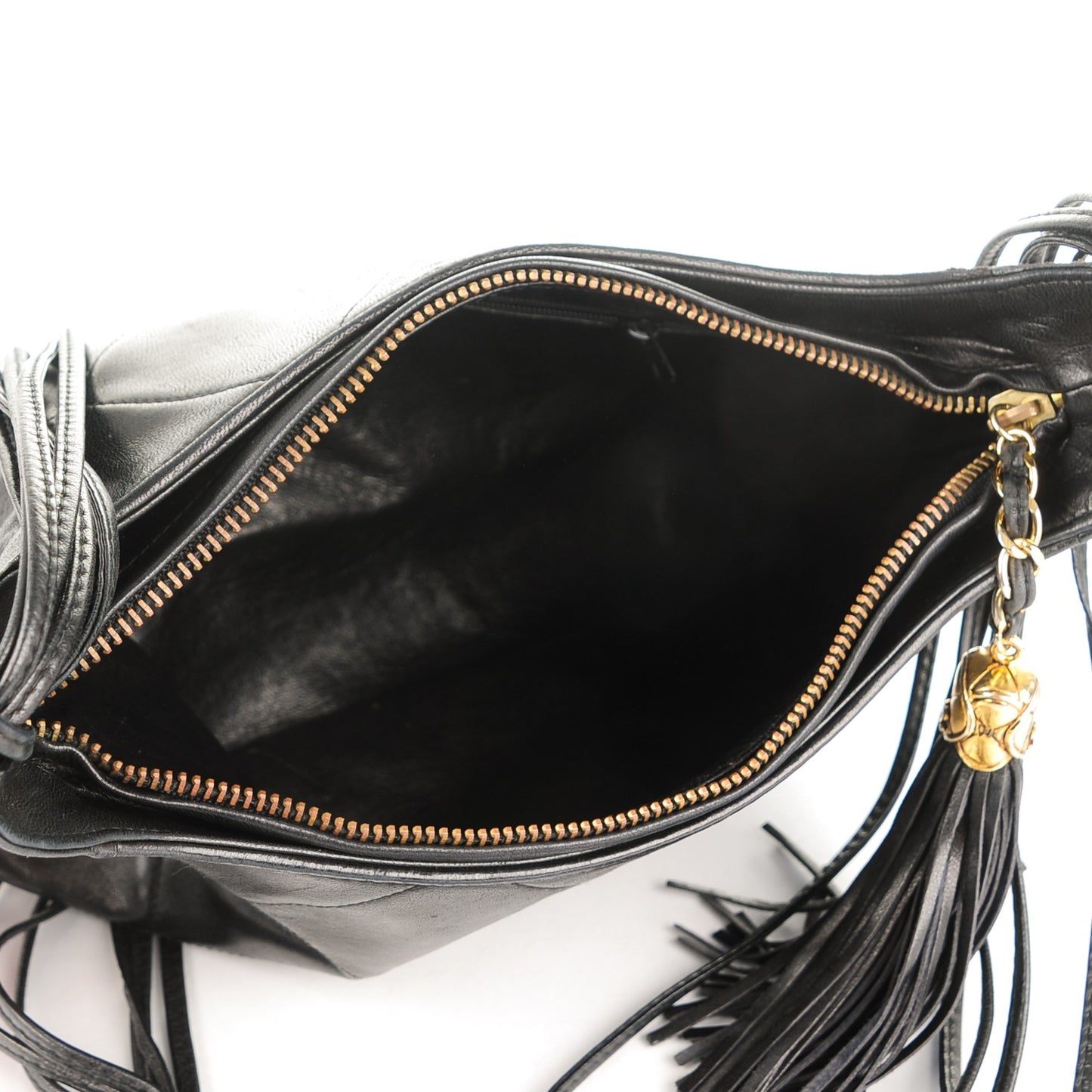 Lambskin Quilted Tassel Bag Black