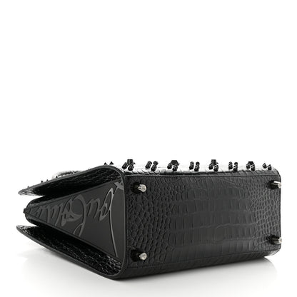 Christian Louboutin Calfskin Crocodile Embossed Studded Medium Paloma S Black 4 of 11