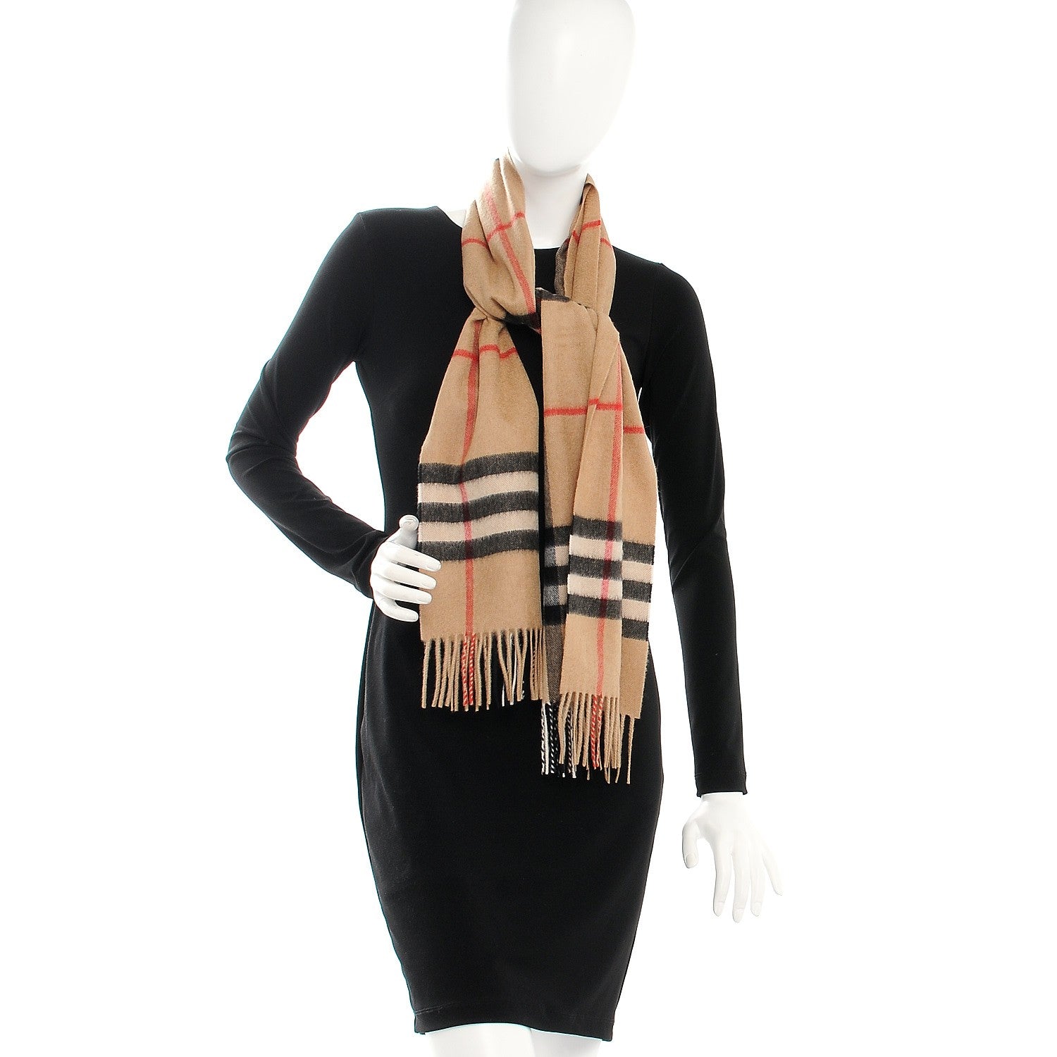 Burberry Cashmere Giant Check Fringe Scarf Camel 2 of 6