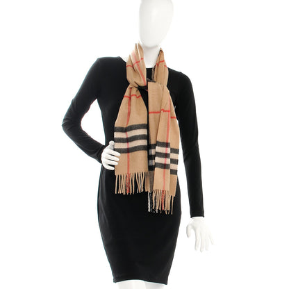 Burberry Cashmere Giant Check Fringe Scarf Camel 2 of 6