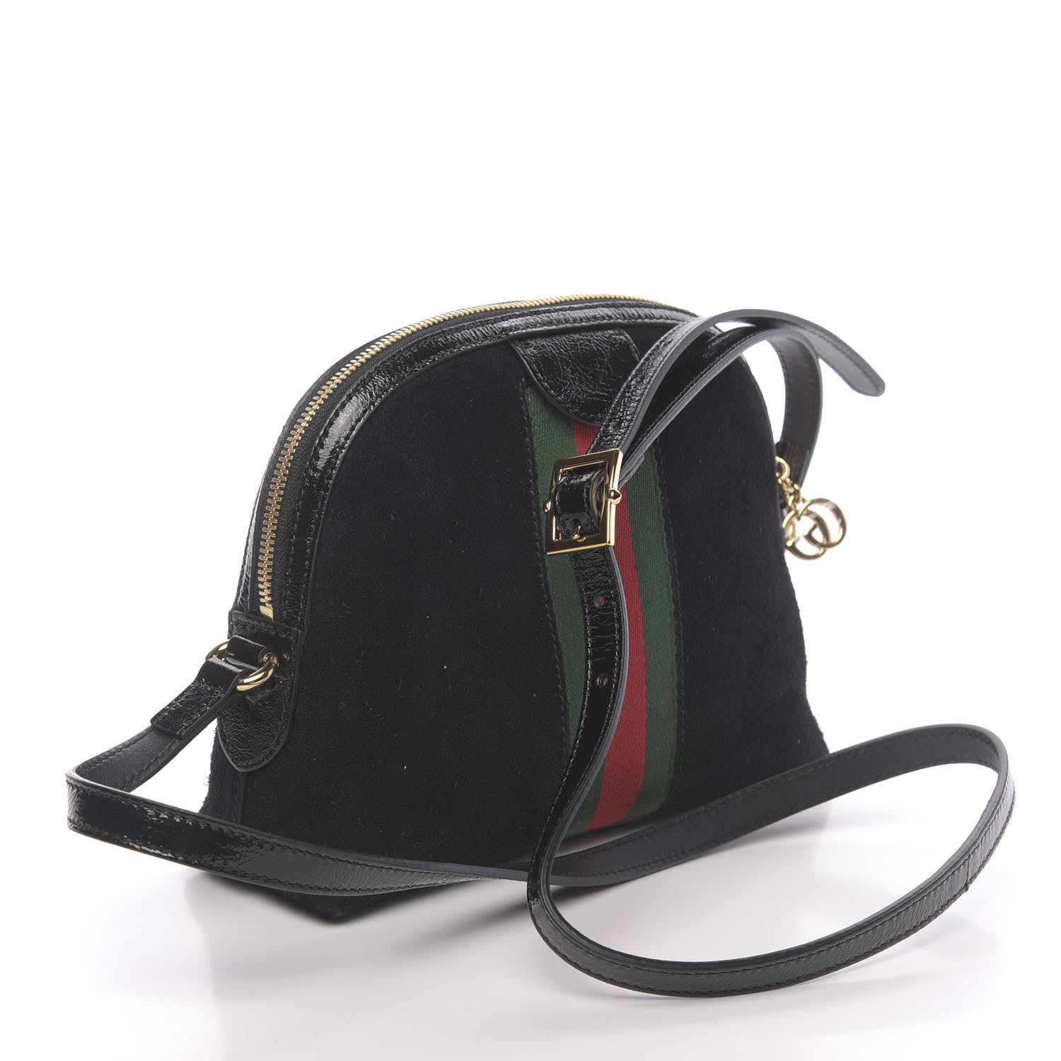 Gucci Suede Patent Web GG Small Ophidia Dome Shoulder Bag Black 3 of 10