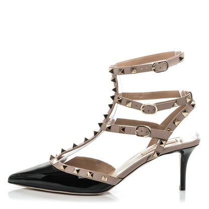 Valentino Garavani Patent Nappa Rockstud Ankle Strap 65mm Pumps 38.5 Black Poudre 1 of 7