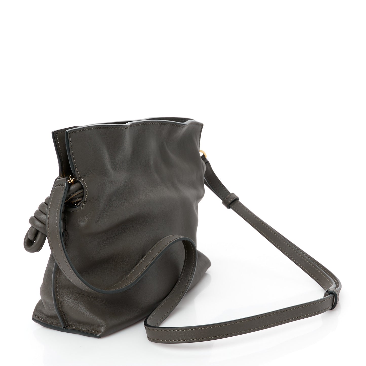 Calfskin Mini Flamenco Knot Clutch Vintage Khaki