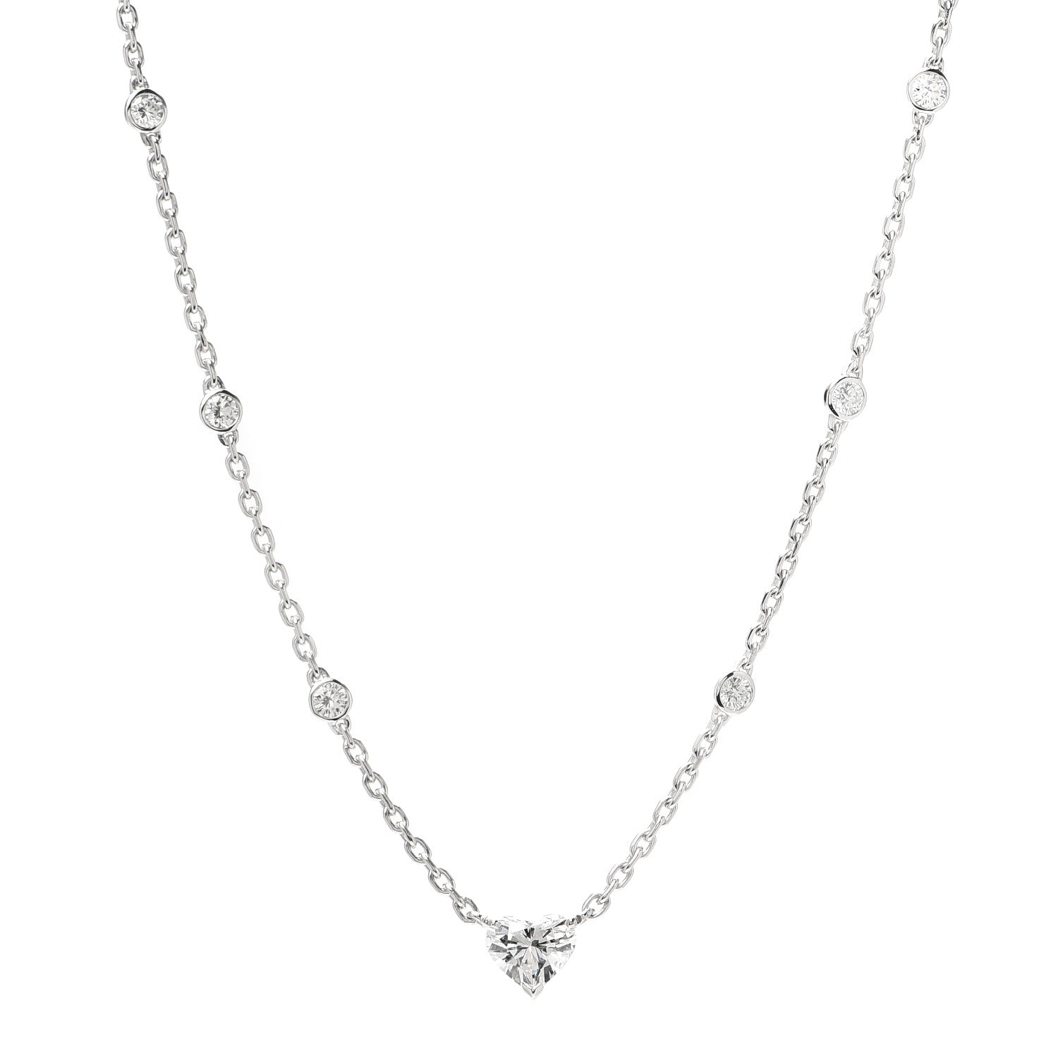 Cartier 18K White Gold Diamond 1.11ct Melopee Heart Diamond Necklace 1 of 7