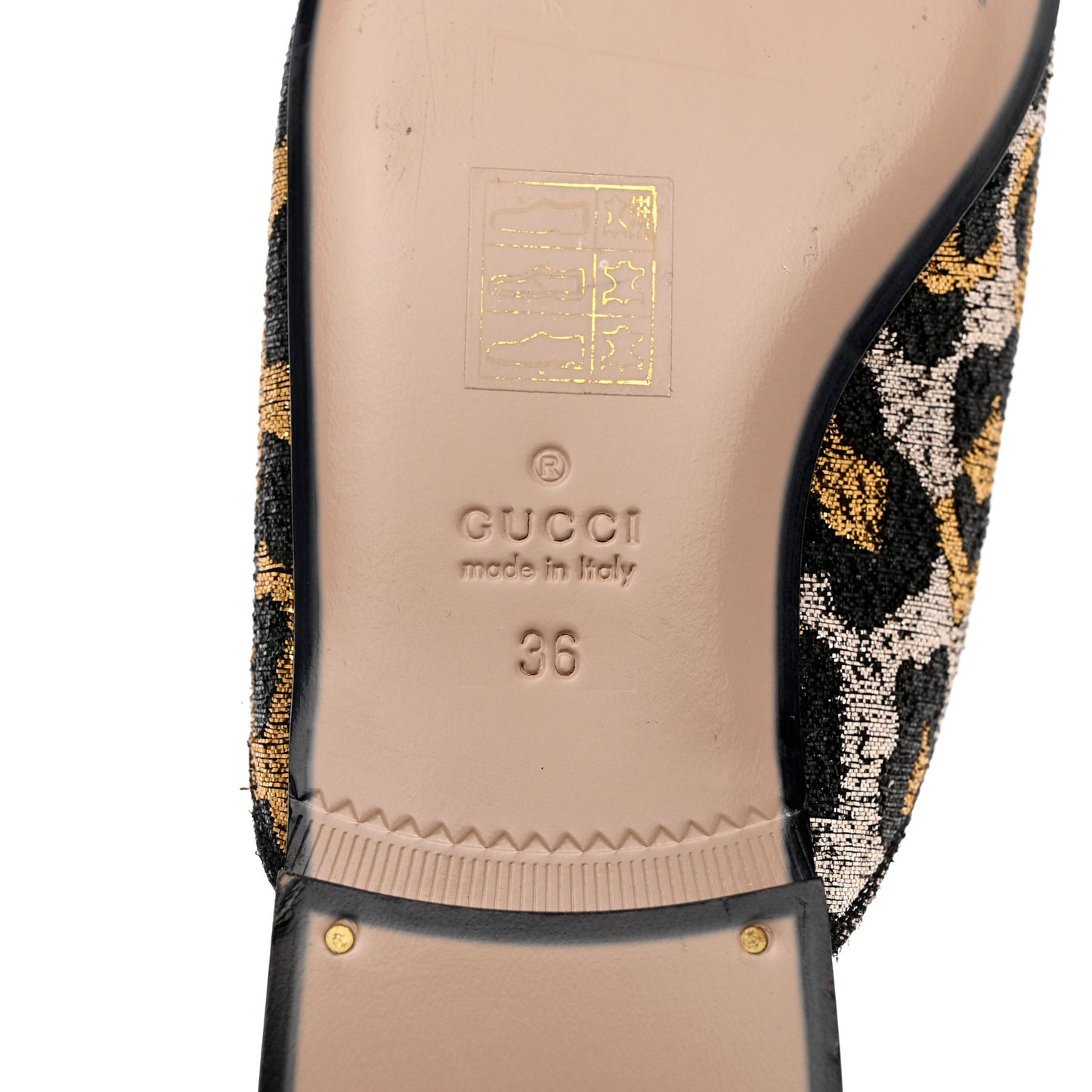 Lurex Jacquard Leopard Embroidered Womens Princetown Slippers 36 Black Gold