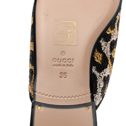 Gucci Lurex Jacquard Leopard Embroidered Womens Princetown Slippers 36 Black Gold 8 of 10