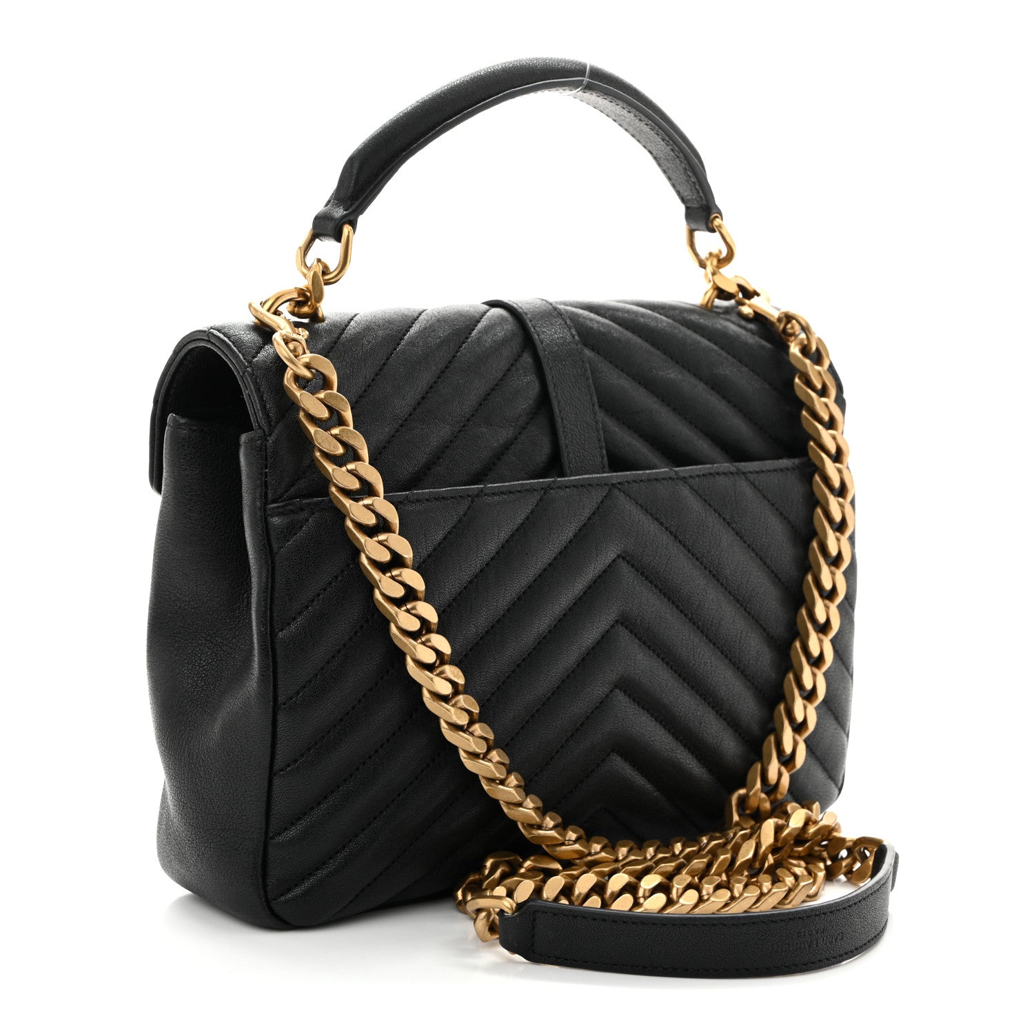 Saint Laurent Sheepskin Matelasse Chevron Monogram Medium College Bag Black 3 of 10