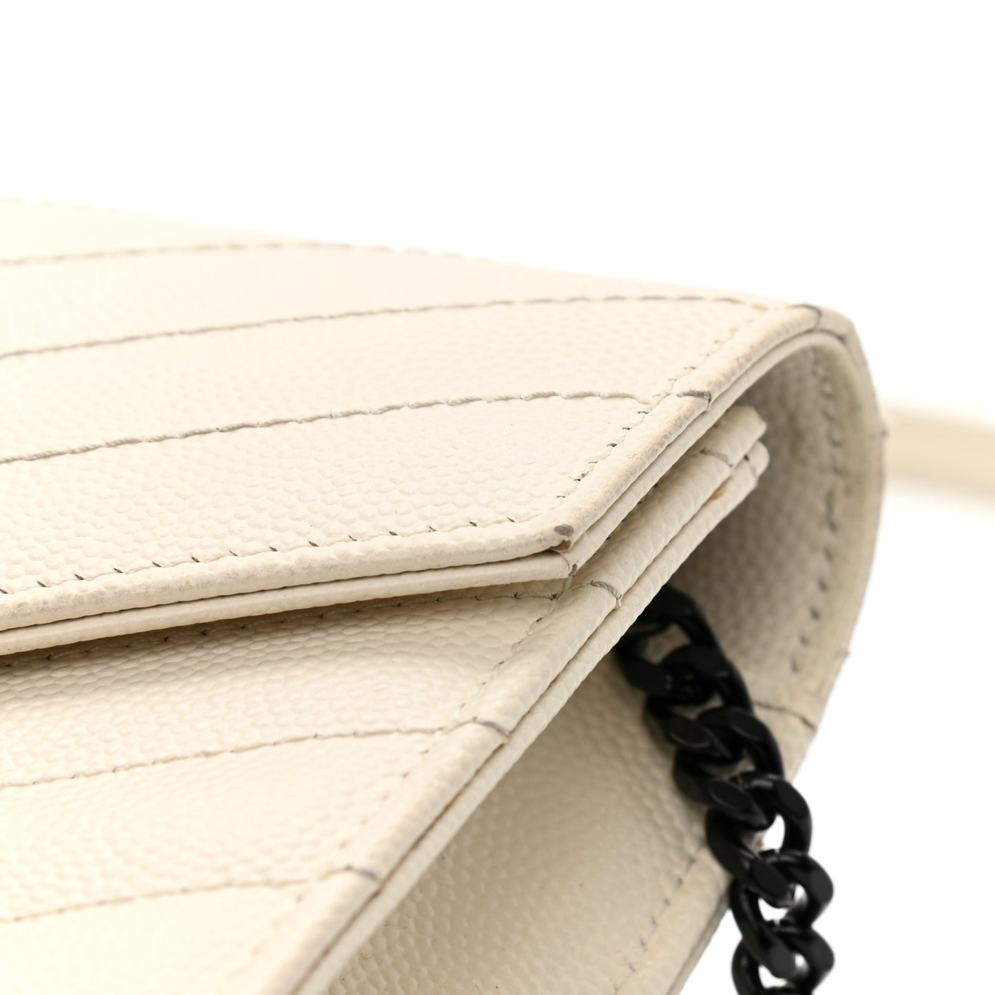 Grain De Poudre Matelasse Chevron Monogram Envelope Chain Wallet Dove White