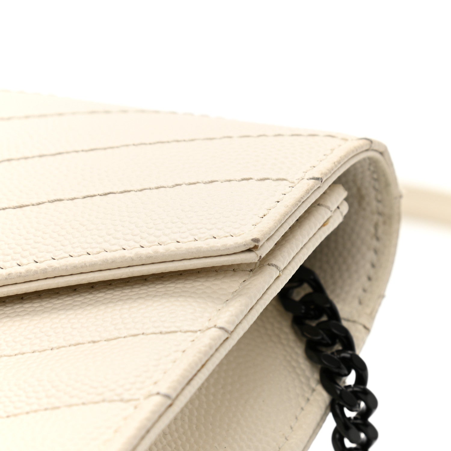 Saint Laurent Grain De Poudre Matelasse Chevron Monogram Envelope Chain Wallet Dove White 15 of 22