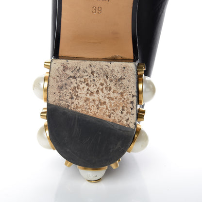 Gucci Betis Glamour Calfskin Web Pearl Embellished Peyton 35mm Loafer Pumps 39 Black 13 of 18