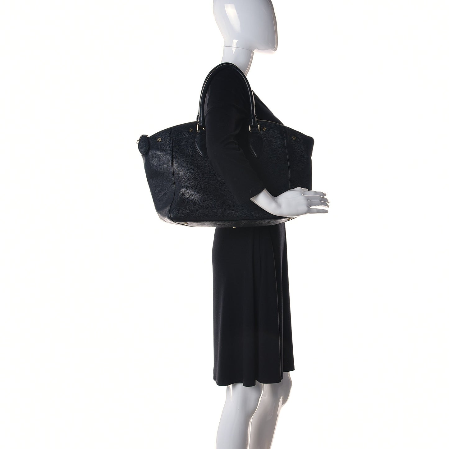 Grained Calfskin Studded Satchel Black