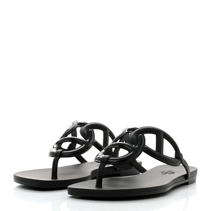 Hermes Rubber Womens Egerie Sandals 36 Black 3 of 9