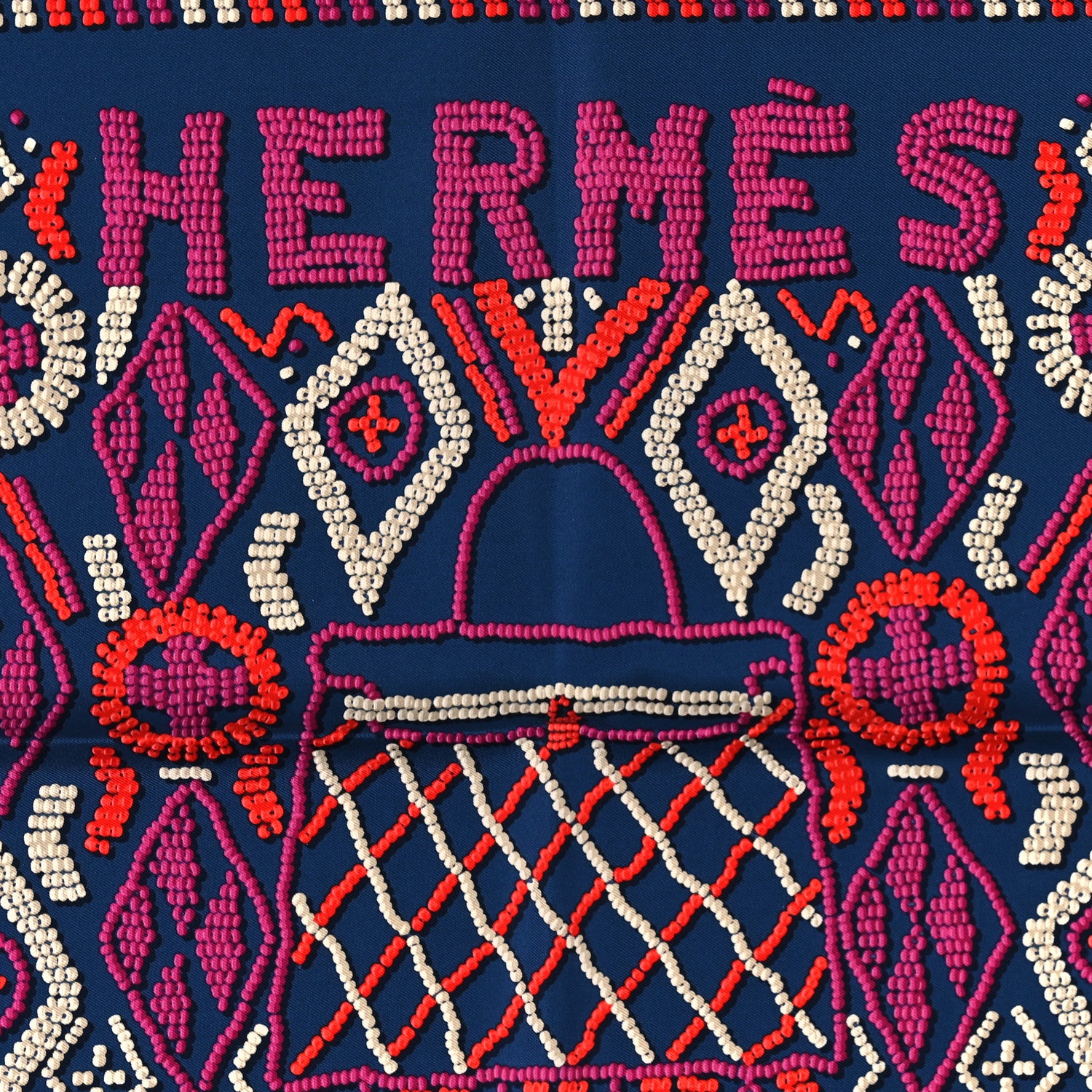 Hermes Silk Jersey Kelly En Perles Scarf 45 Marine Fuchsia Rouge 2 of 4