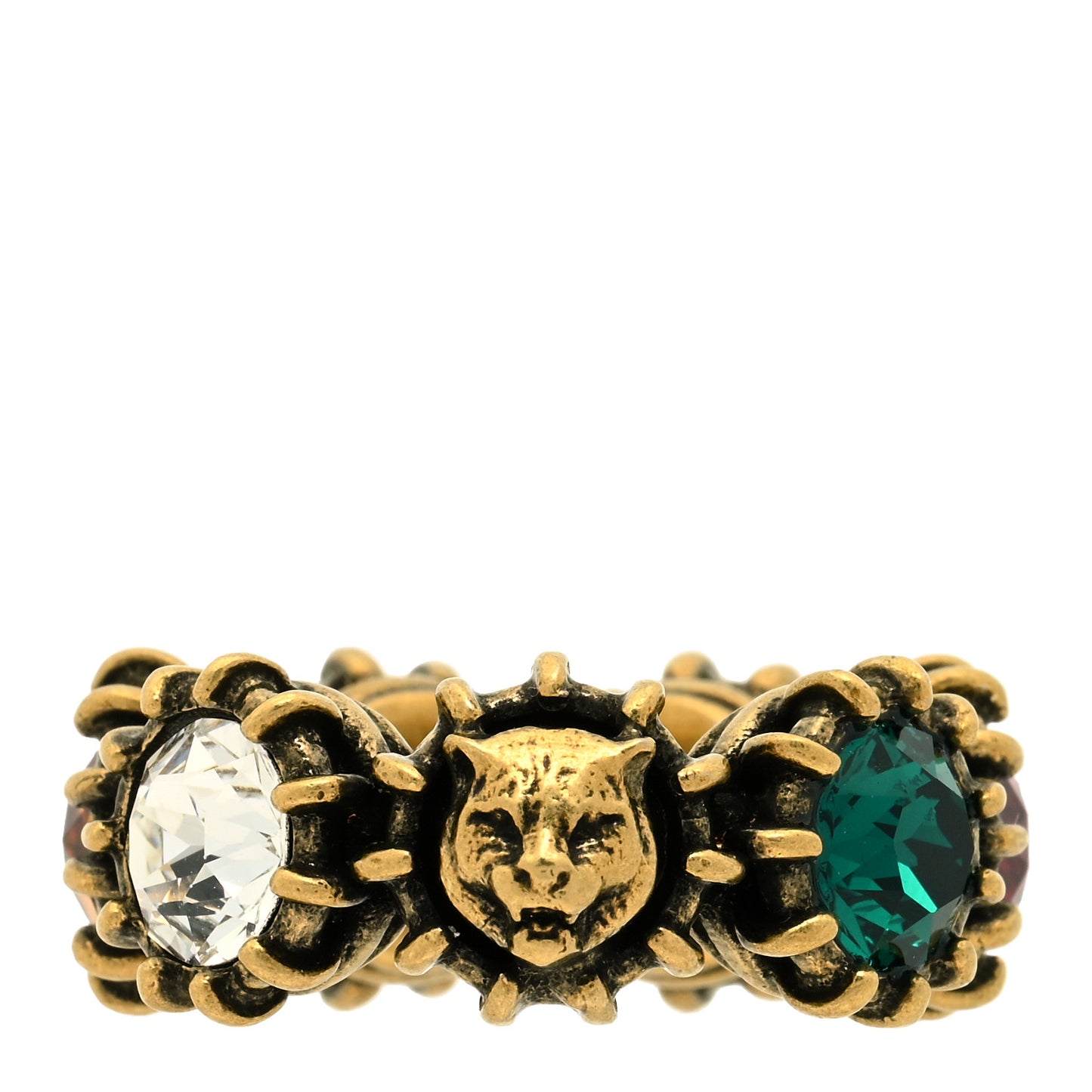 Tigerhead Crystal Ring 5 Aged Gold Multicolor