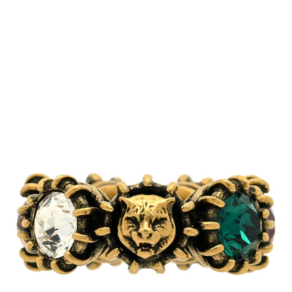Gucci Tigerhead Crystal Ring 5 Aged Gold Multicolor 1 of 5