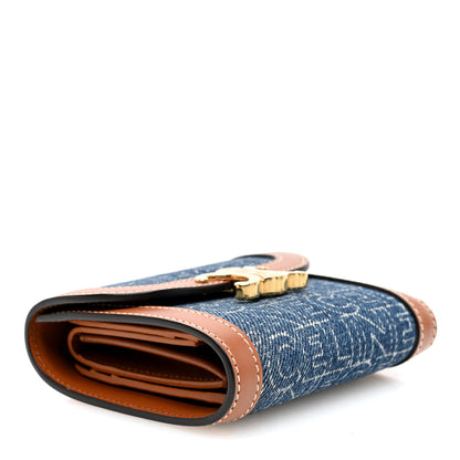 Celine Denim Calfskin All Over Print Small Triomphe Wallet Navy Tan 4 of 7
