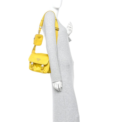 Prada Tessuto Nylon Saffiano Pocket Double Snap Buckle Messenger Shoulder Bag Giallo 2 of 9