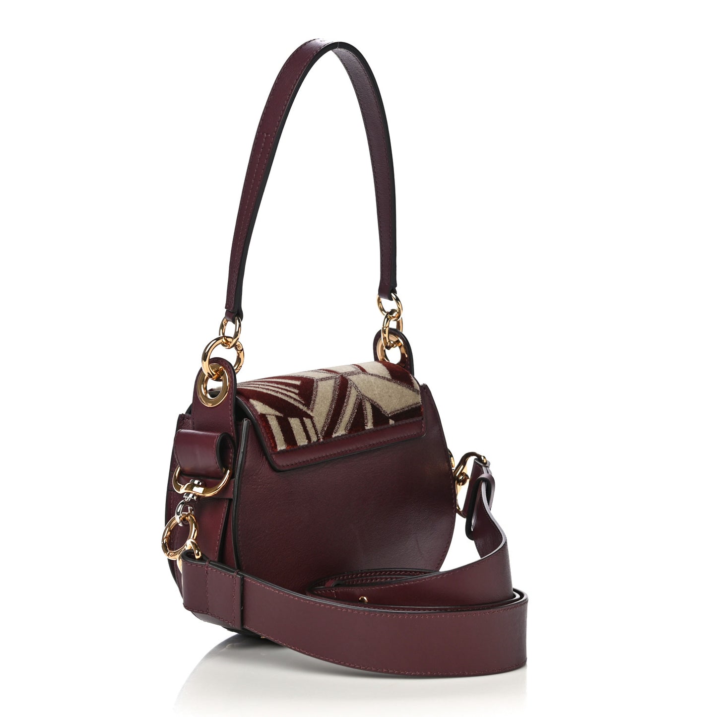 Velvet Calfskin Geometric Small Tess Bag Beige Brown