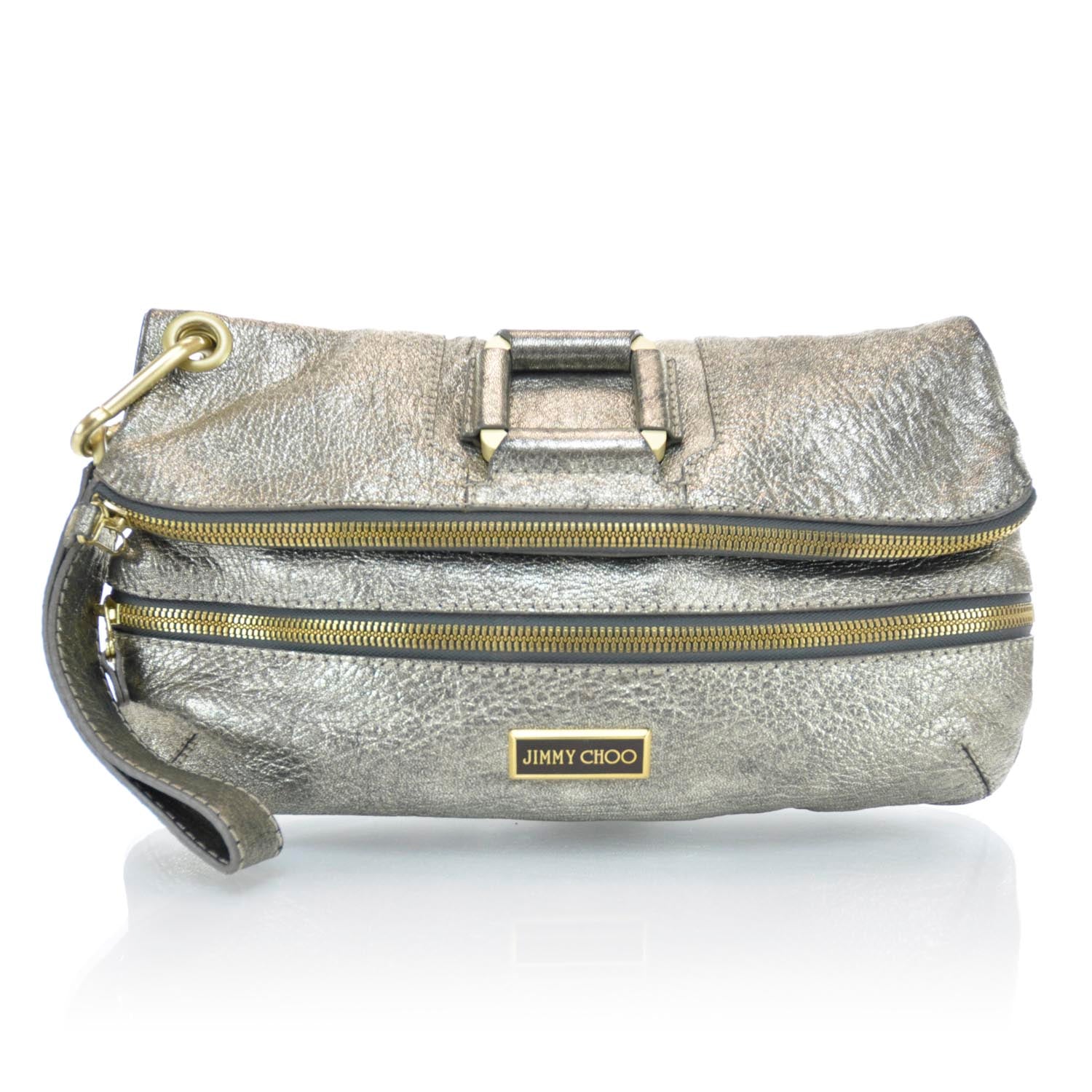 Jimmy Choo Leather Mave Foldover Clutch Metallic 1 of 12